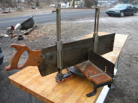 vintage miter box with metal frame and stand|vintage stanley mitre boxes.